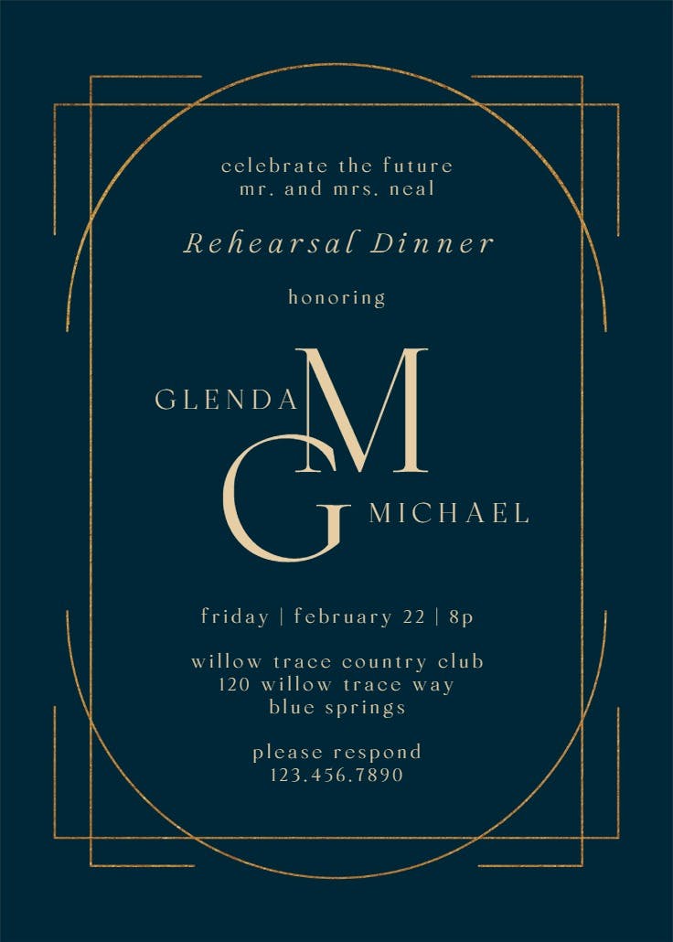 Elegant golden lines - rehearsal dinner party invitation